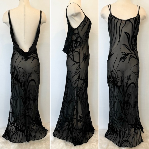 Victoria's Secret Other - 🌺SOLD🌺 Secret Silk Velvet Black Sheer Vintage Maxi Gown Slip Dress
